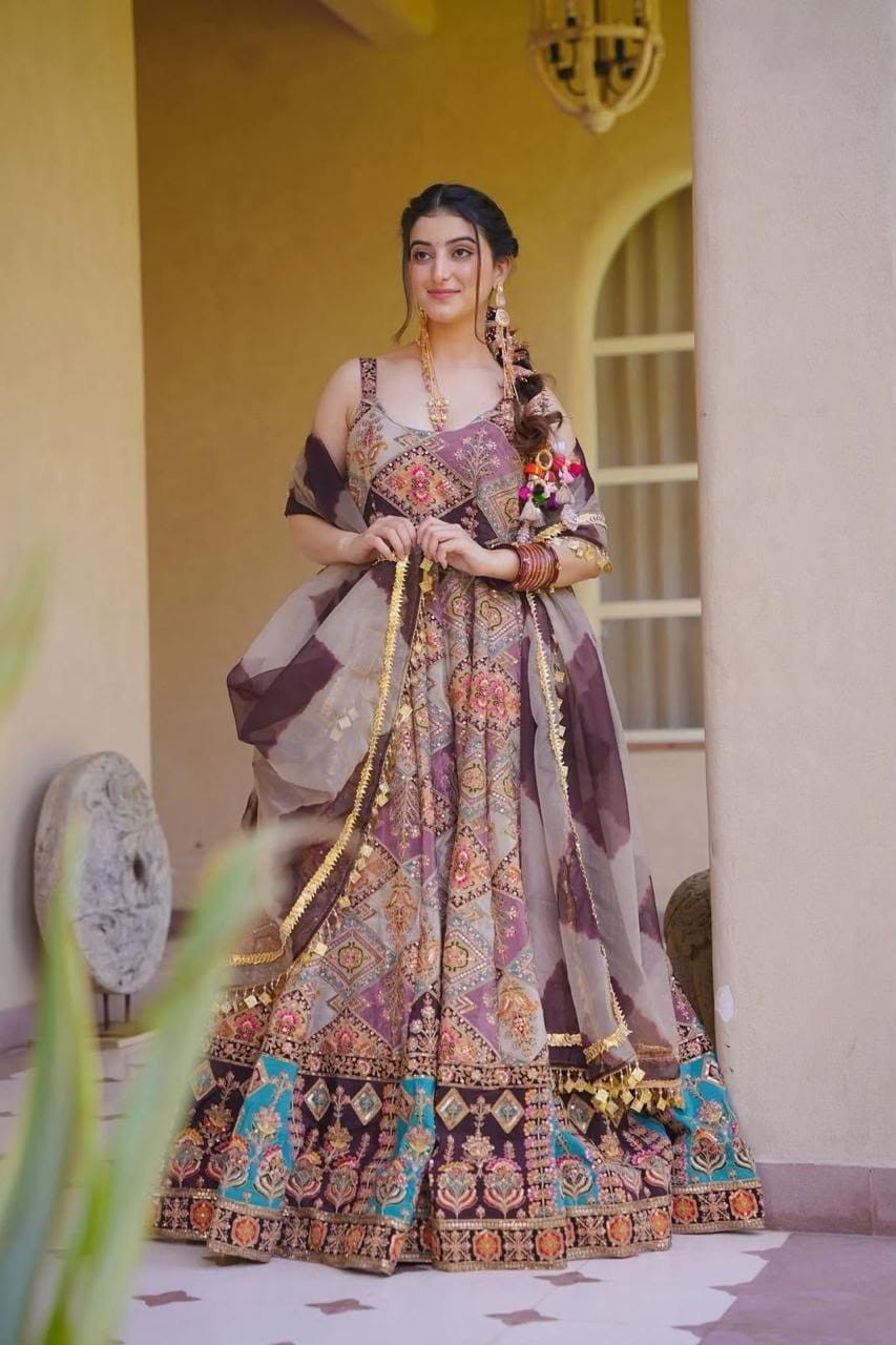 Digital Printed Jimmy Organza Silk Anarkali Salwar Set